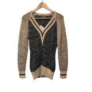 Classic Alpaca V-Neck Knit Sweater | Colorblock | NWT | Size Large